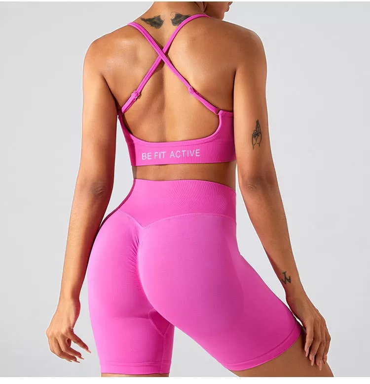 Seamless Ribbed  Set – Sports Bra   Bike Shorts